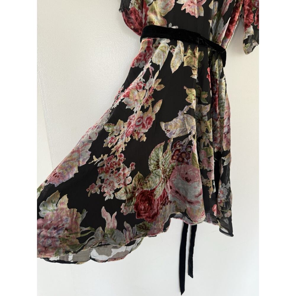 ZARA Devore Floral Burnout Velvet Mini Dress Tie Waist XS Whimsigoth Romantic - Picture 5 of 15